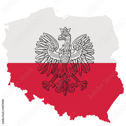 Poland map with eagle and white red polish flag
