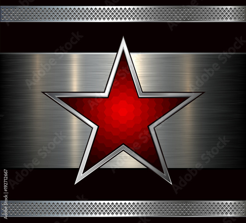Silver metal background with red star inside