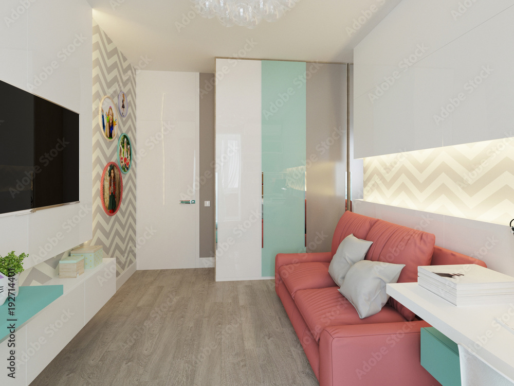 Fototapeta premium 3d visualization. Interior of nursery.