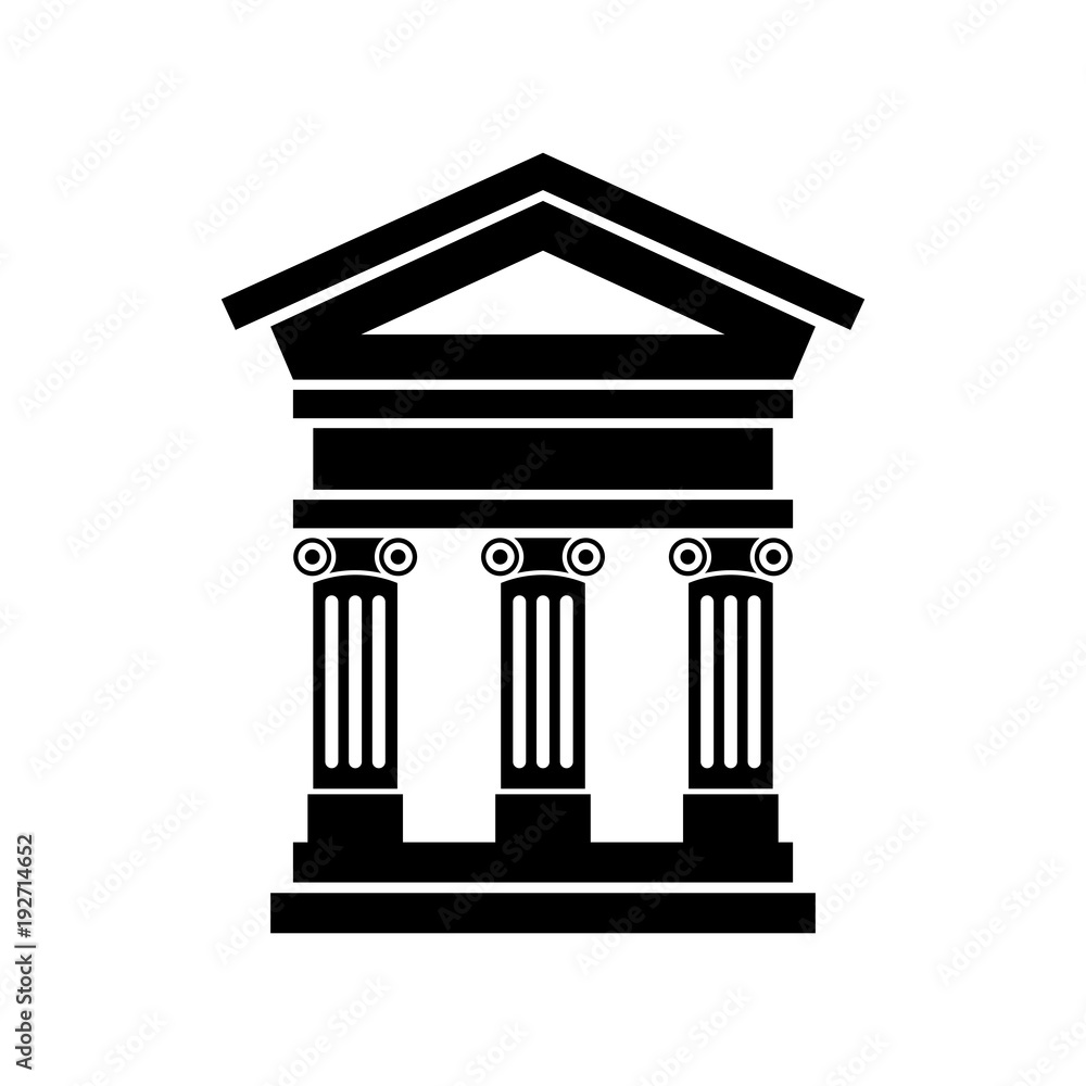 Fototapeta premium Portico an ancient temple. Bank. Official Place with the building facade with three pillars. Vector illustration.