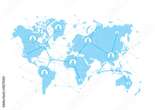 Network connecttion over world map background, communication concept, vector