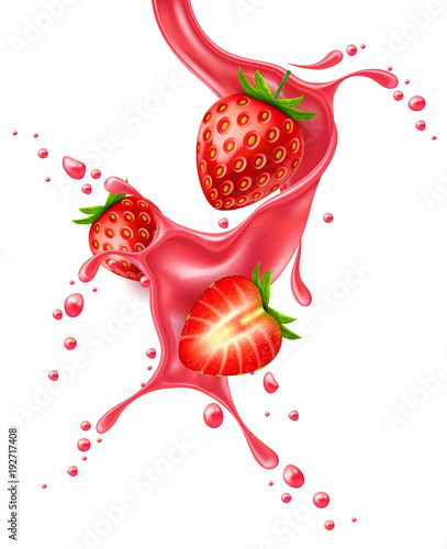 Vector realistic red strawberry juice splash