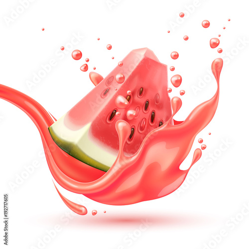 Vector realistic red watermelon juice splash