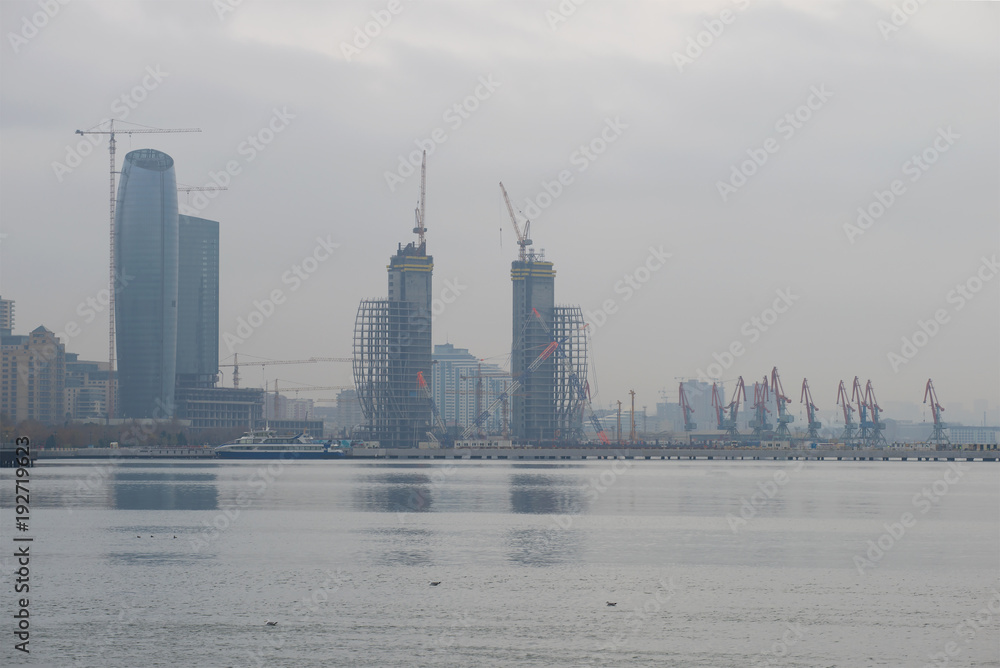 Overcast December morning in the Baku bay. Baku, Azerbaijan