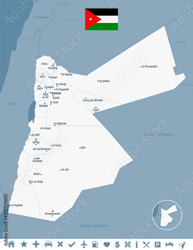 Jordan - map and flag Detailed Vector Illustration