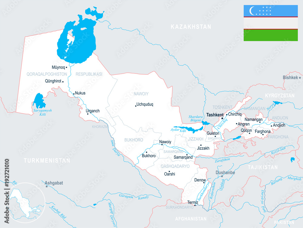 Uzbekistan, Map - Detailed Vector Illustration