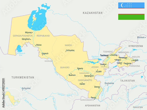 Uzbekistan  Map - Detailed Vector Illustration