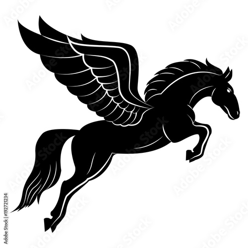Fotografia Vector image of a silhouette of a mythical creature of pegasus on a white background