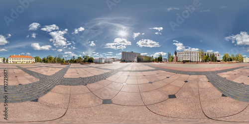 Fototapeta Naklejka Na Ścianę i Meble -  Full 360 degree panorama in equirectangular equidistant spherical projection on the city square on a sunny summer day