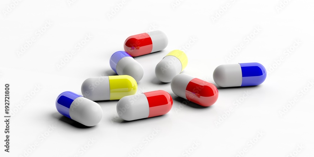 Pills capsules on white background. 3d illustration Pills capsules on white background. 3d illustration