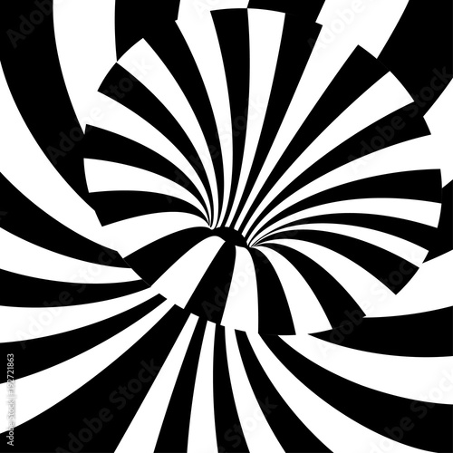 Black and white wave lines background. Abstract optical illusion backdrop. Op art vector illustration.