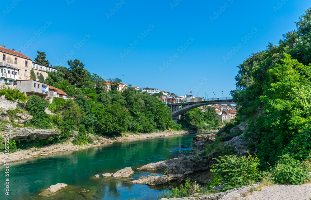 In the city of Mostar there is a modern bridge for cars.