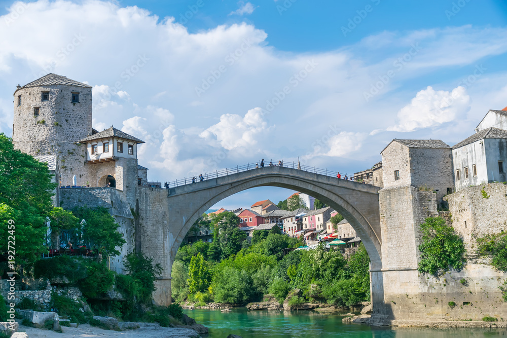In the city of Mostar there is an ancient bridge for pedestrians.