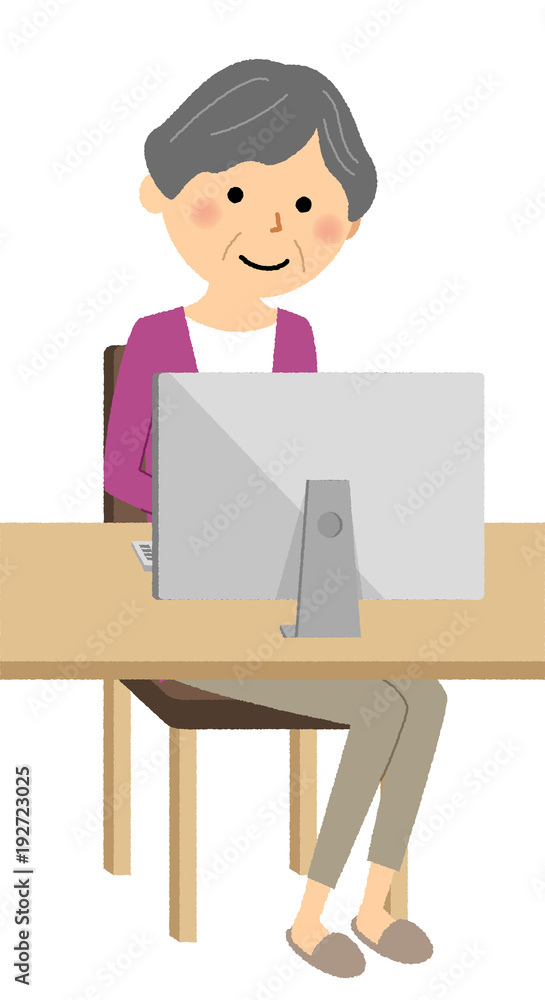 シニア女性　おばあちゃん　PC