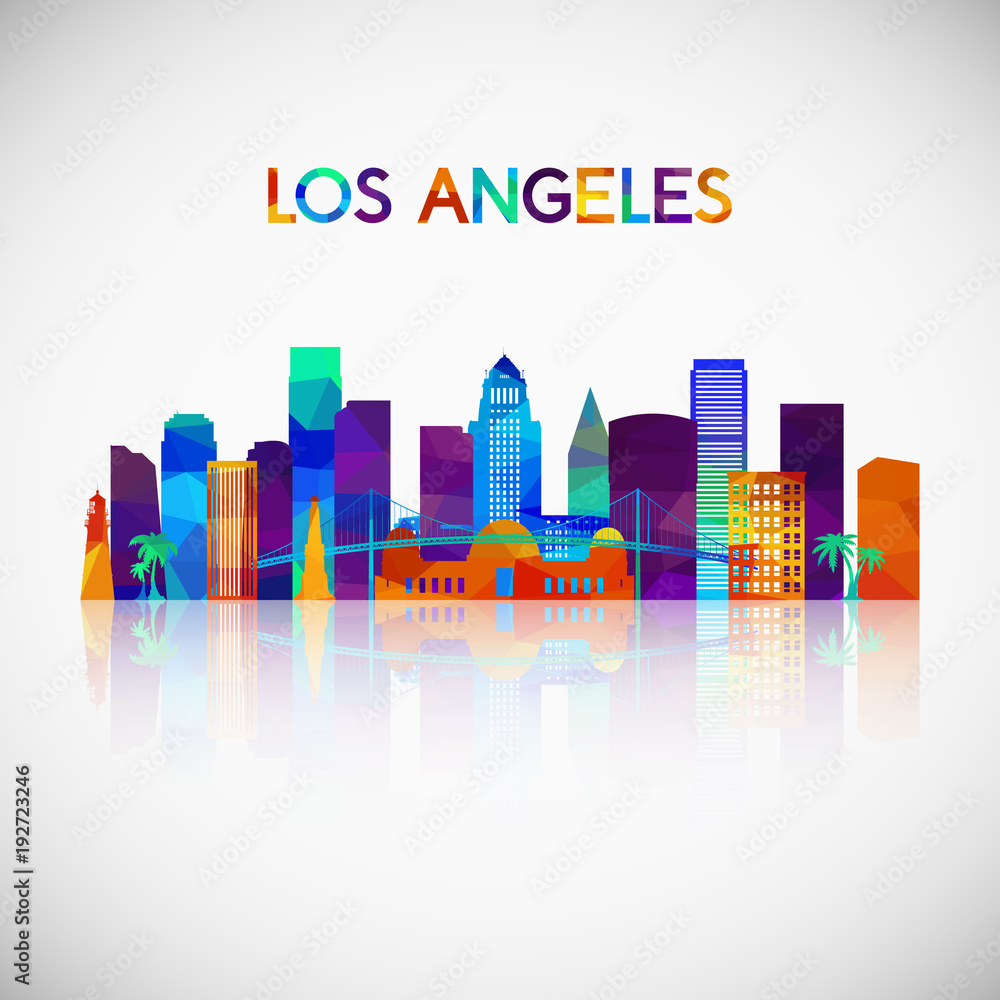 Obraz premium Los Angeles skyline silhouette in colorful geometric style. Symbol for your design. Vector illustration.
