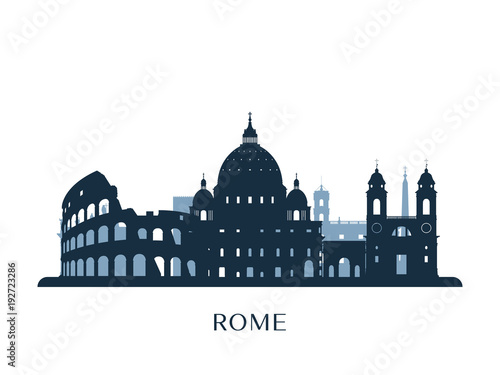 Rome skyline, monochrome silhouette. Vector illustration.
