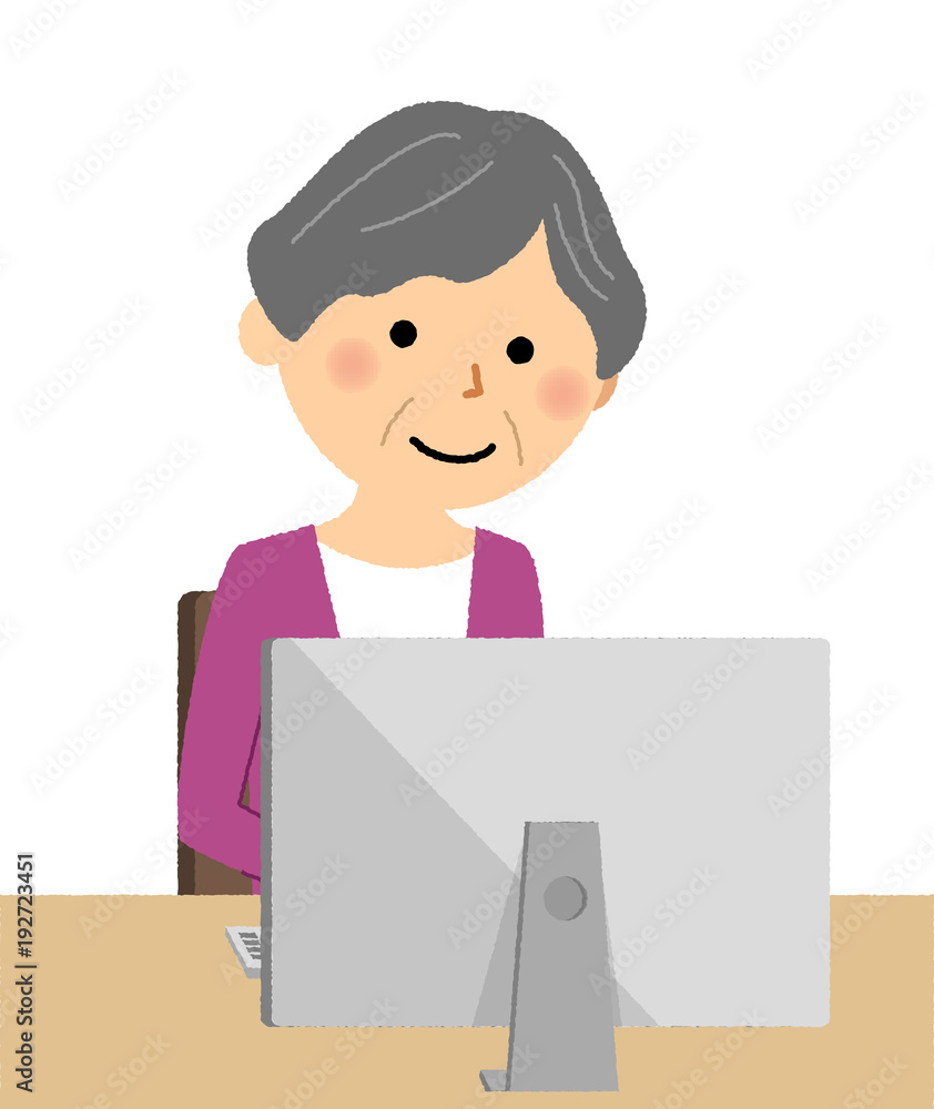 シニア女性　おばあちゃん　PC