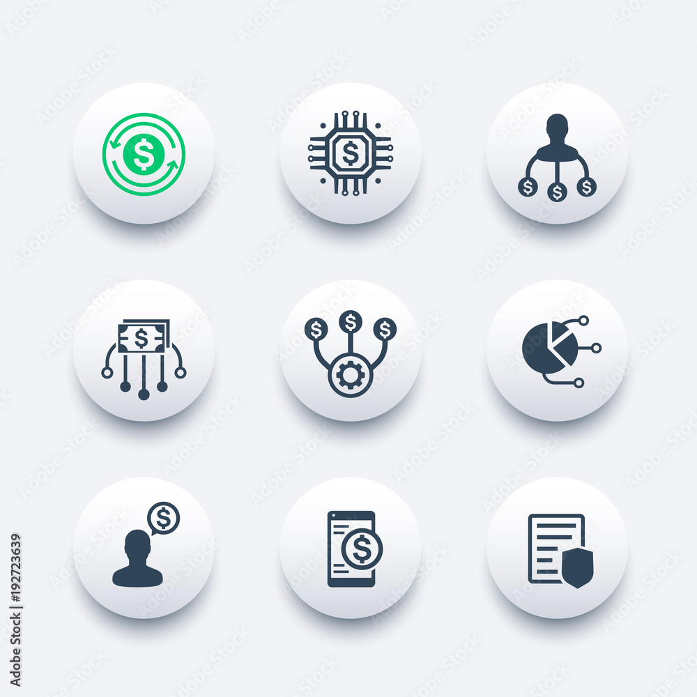 finance management, financial instruments icons set finance management, financial instruments icons set