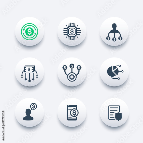 finance management, financial instruments icons set