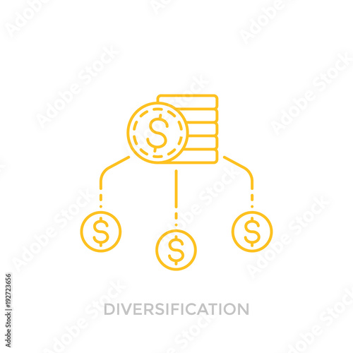 Financial diversification line icon with coins