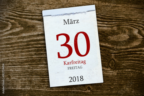 Kalender Abreißkalender mit Feiertagen Ostermontag und Karfreitag 2018 Ostern 