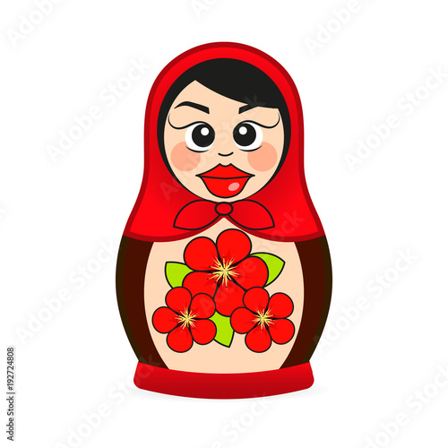 Matryoshka doll dressed in a sarafan with flower ornament