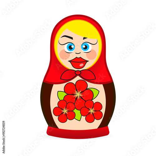 Matryoshka doll dressed in a sarafan with flower ornament