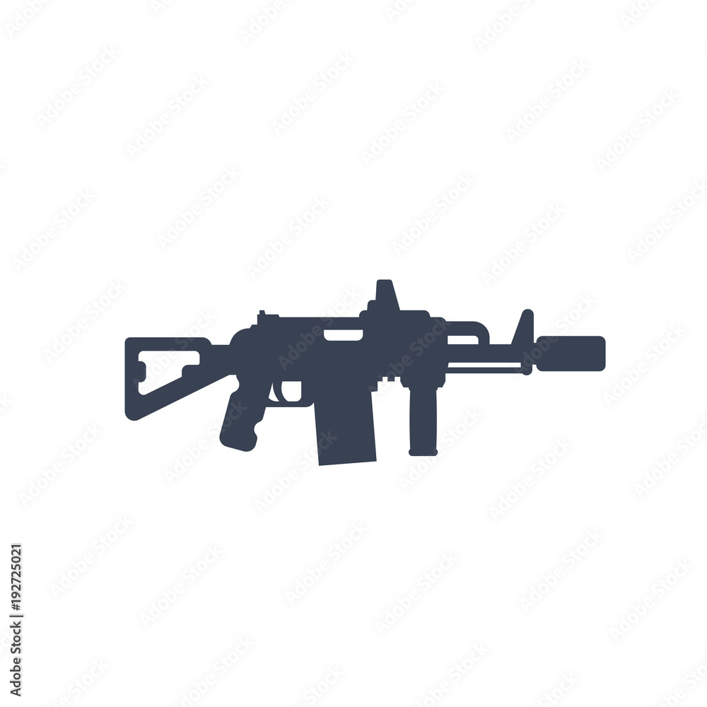 tactical assault rifle with silencer icon isolated on white