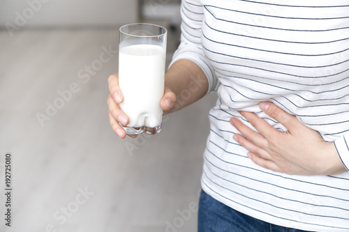 Quadro em tela Lactose intolerance, health problem with dairy food products concept