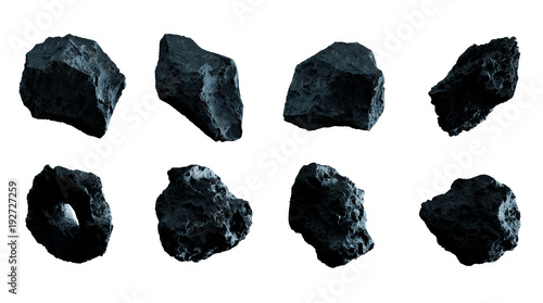 Dark rock asteroid pack 3D rendering photo