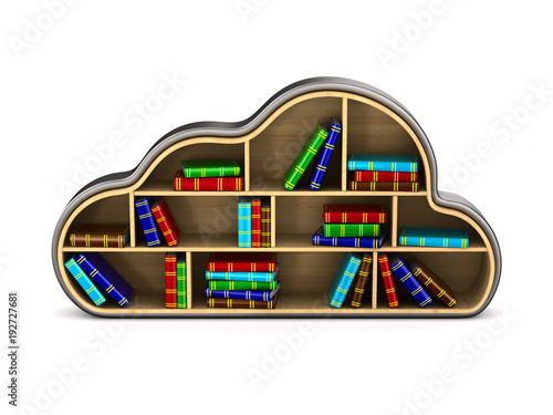 Cloud with books on white b...