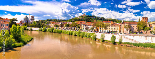 Verona cityscape from Adige river bridge panoramic view