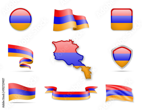 Armenia Flags Collection. Flags and contour map. Vector illustration