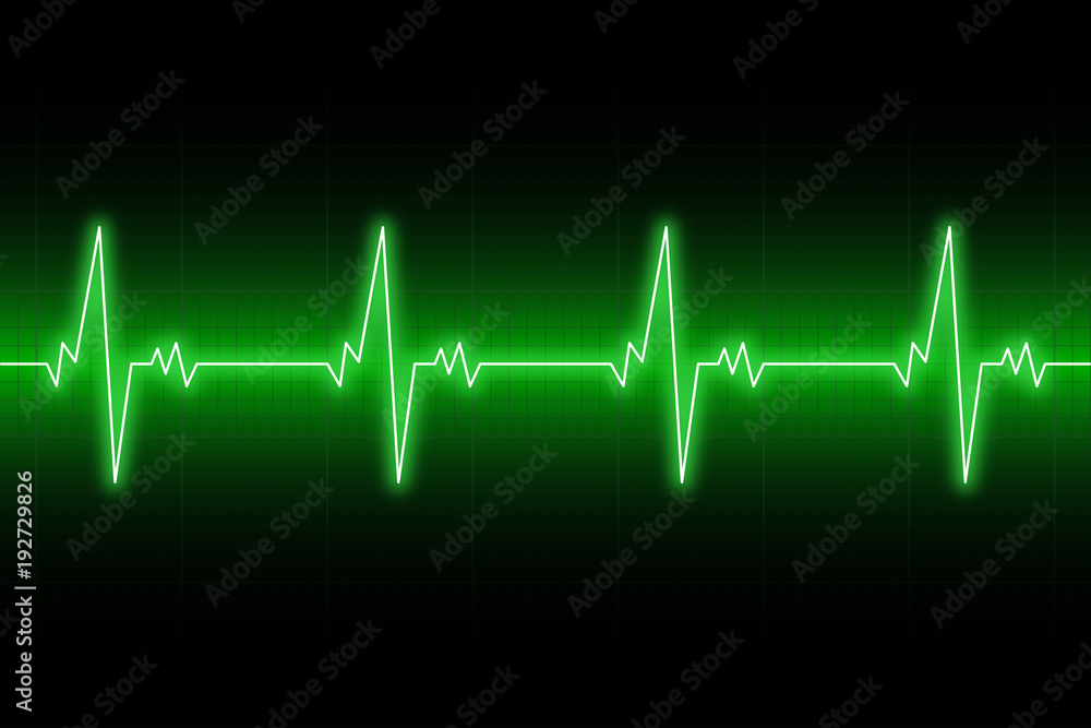 Heartbeats cardiogram. EKG heart line. Green electrocardiogram background. Vector illustration.
