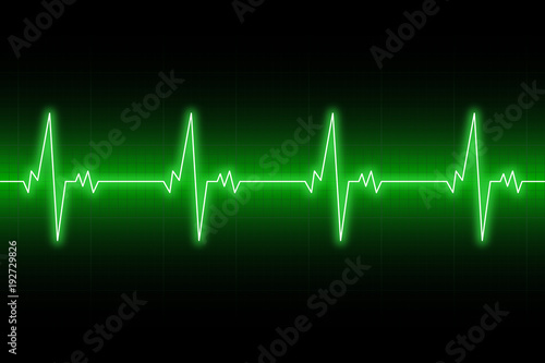 Heartbeats cardiogram. EKG heart line. Green electrocardiogram background. Vector illustration.