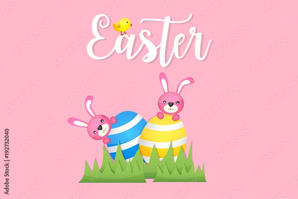 Easter Bunny and Egg Vector Vector Illustration Pink Background Easter Bunny and Egg Vector Vector Illustration Pink Background