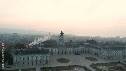 Aerial video of Festetics Castle in Keszthely, Hungary