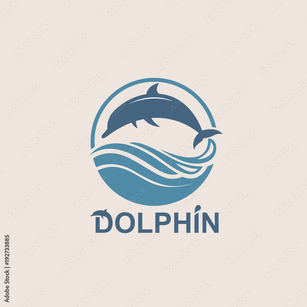 Fototapeta premium abstract emblem of jumping dolphin and sea wave