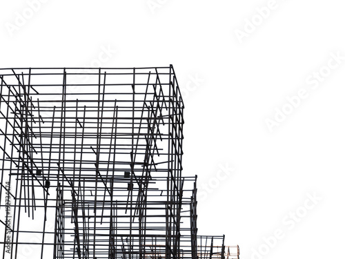 Reinforcement structure. Structure of building under construction isolated on white background. Construction industry, rebar steel rods