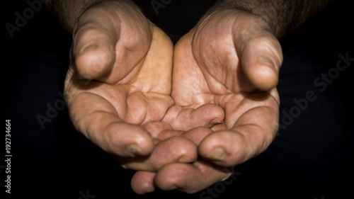 Bild auf Leinwand rough, calloused hands of the old male