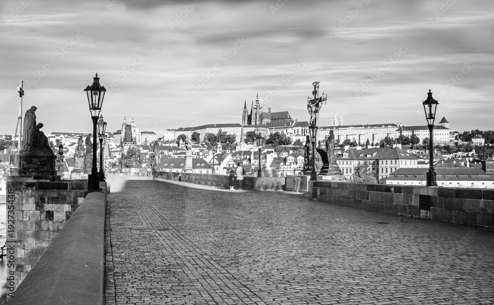Prague historical center with castle,Hradcany,Charles bridge and Vltava river, Prague, Czech Republic