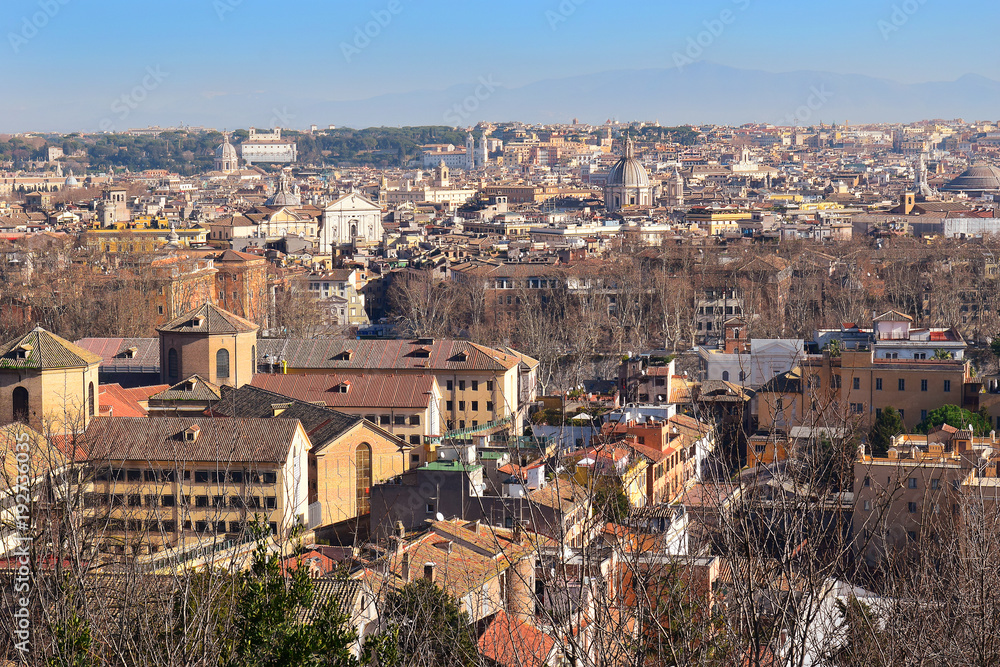 cityscape of the Rome from the height of the Janiculum Hill