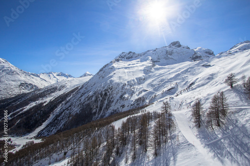 Ski Tracks in a Swiss mountains in Saas-Fee photo