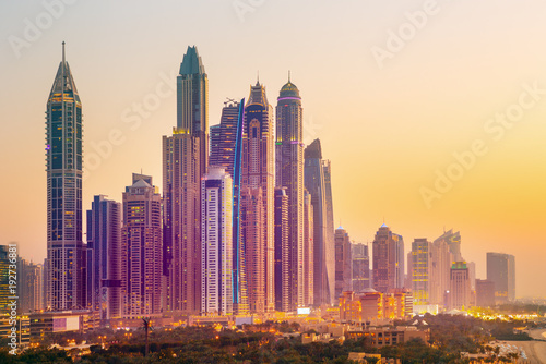 Photography Amazing rooftop view on Dubai Marina skyline and Jumeirah beach, Dubai,United Ar