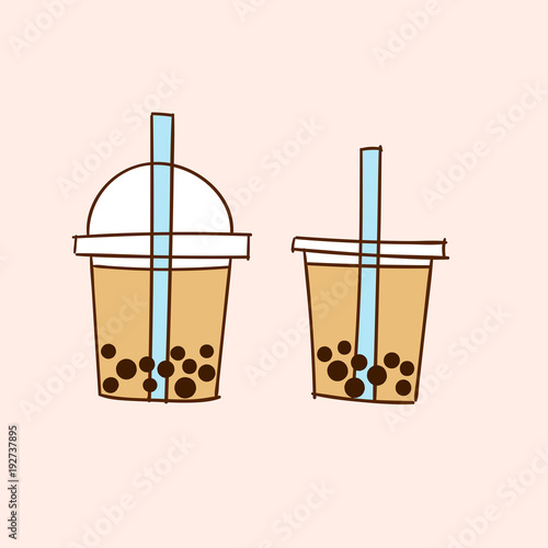 Milk Bubble Tea. Doodle drawing vector
