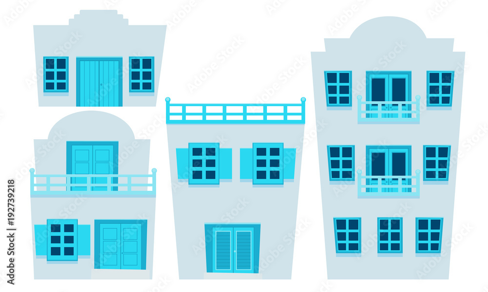 Set of houses Greece. Flat design. Vector illustration