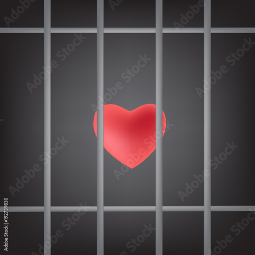 dramatic red heart was Imprisoned  in prison bars, vector illustration 