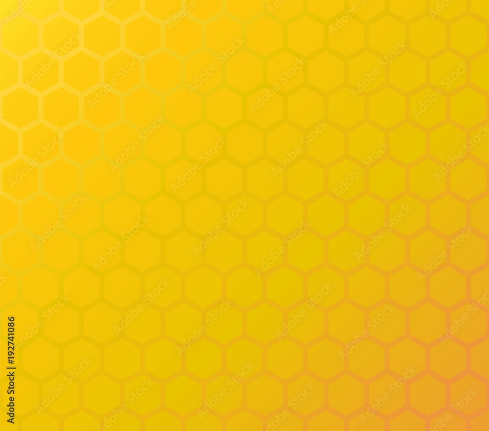 Honeycomb yellow background of hexagons in colors of honey. Vector seamles pattern.