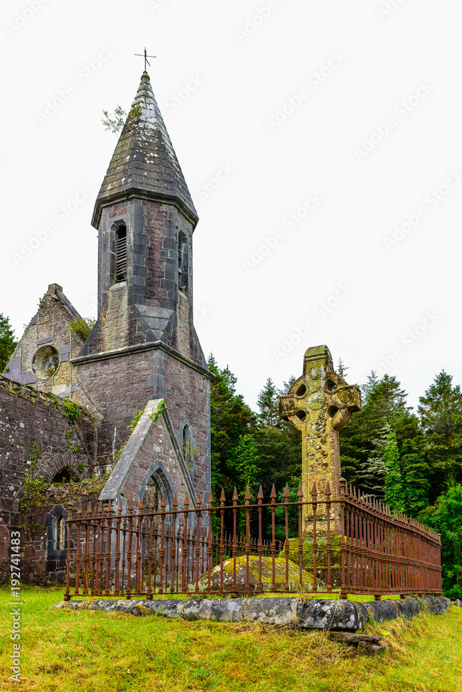 Celtic cross of Toormakeady Church, Lough Mask County Mayo in Ireland. 