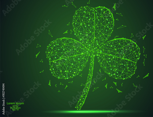 Abstract Clover with three leaves sign icon. It consists of triangles, lines in the starry sky. The symbol of St. Patrick's day. Vector illustration of the EPS 10.
